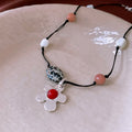 Women's ethnic necklace with stone shell beaded flower pendant on adjustable alloy chain