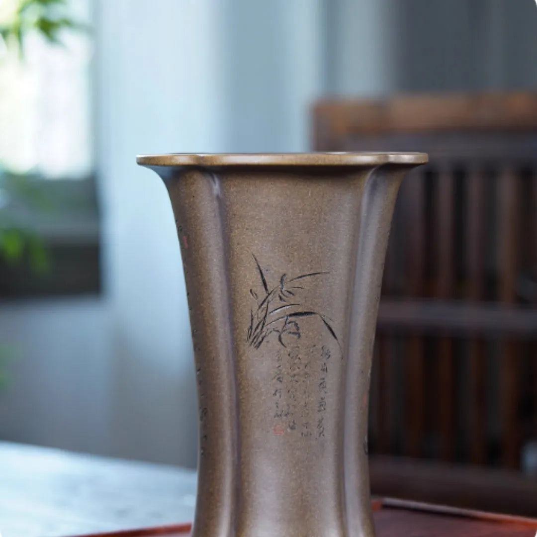 Purple clay Zisha flowerpot with sharkskin and blue veins by Kuai Duohui, Chinese style plant pot
