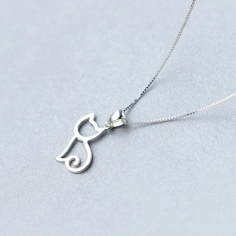 Korean style cat necklace with simple silver animal pendant and necklace option