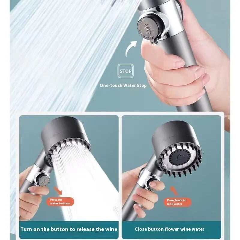 Portable ABS plastic massage shower head with three adjustable water pressure settings