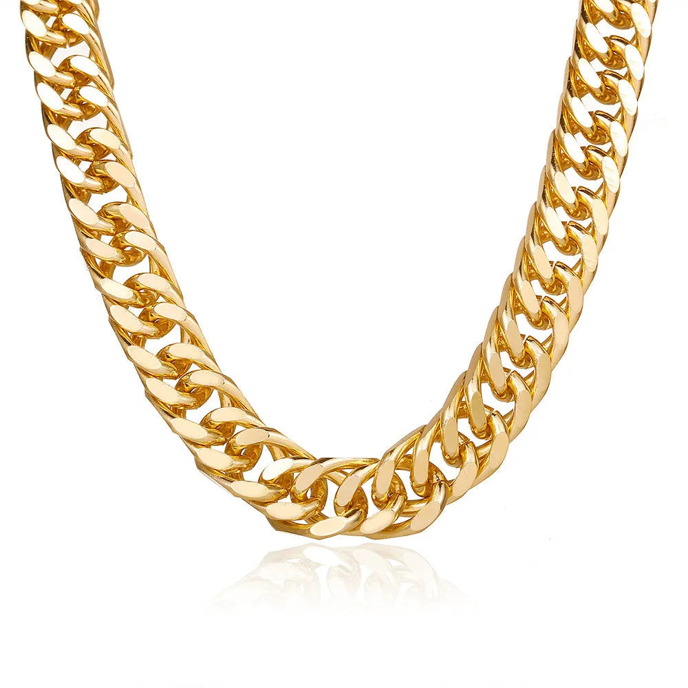 Women's gold colour thick chain necklace with 32cm length and simple solid colour design