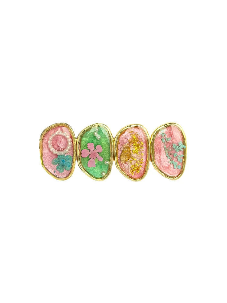 Forest Fairy hair clip for women side bangs design pink yellow plastic resin 2PCS pack manual processing