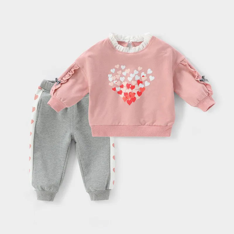 Cotton children's pullover suit for baby girl Duo Duo Love colour 95% cotton plain long sleeves trousers
