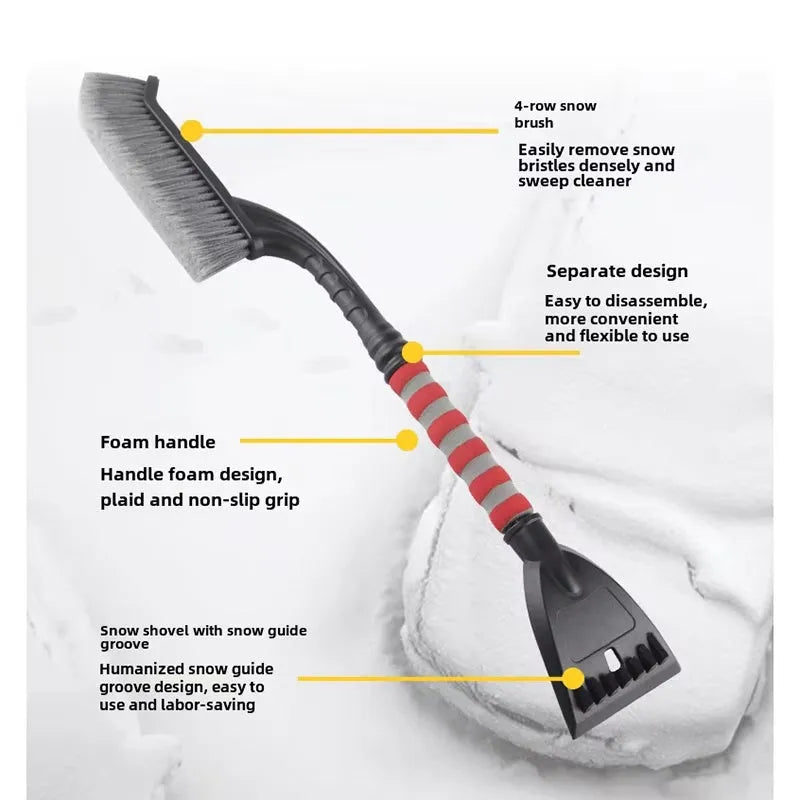2 in 1 detachable snow brush ice scraper with red foam grip for car windshield