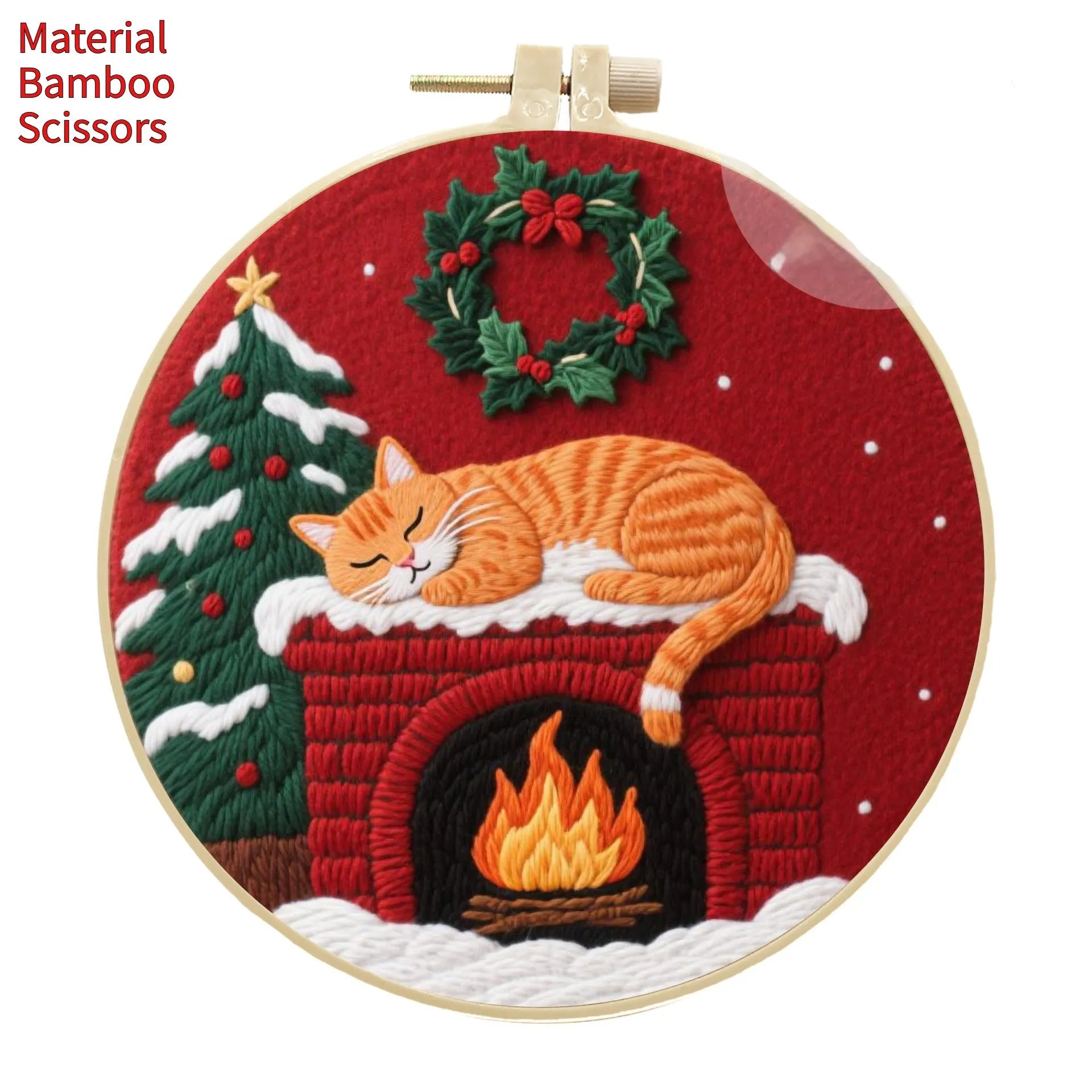 Cotton linen embroidery material package showing autumn fruit patterns for cat-themed DIY projects