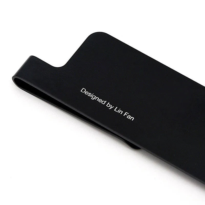 Black grey aluminium bookmark ruler with laser-engraved 15cm measuring scale