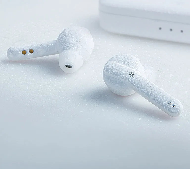 Black TWS wireless Bluetooth earbuds with IPX5 waterproof rating