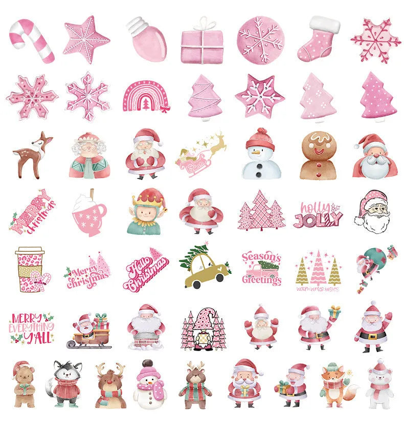 Pack of 50 colourful cute Christmas decoration stickers for cars, phones, and laptops.