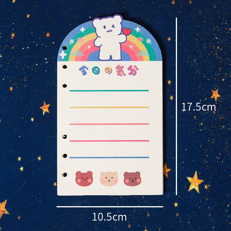 A6 loose-leaf notebook with heart designs showing Apple bear pattern, 80 sheets, 6-hole binder format