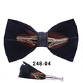 Handmade feather bow tie in polyester yarn, flat head style, 12cm x 6cm, unisex adult size