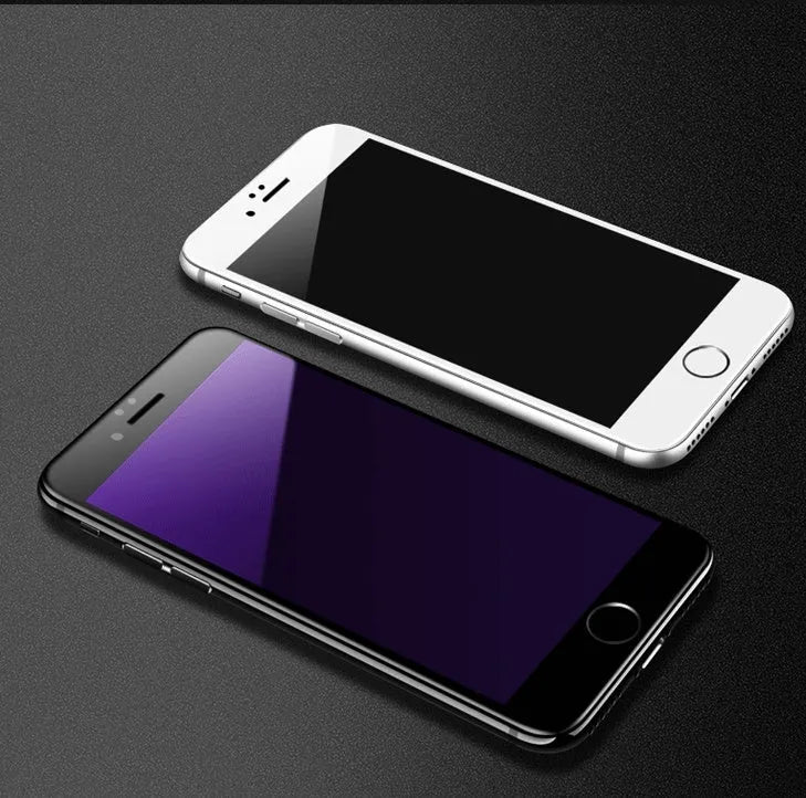 Black and white tempered glass screen protectors for iPhone with 3D carbon fibre soft edges.