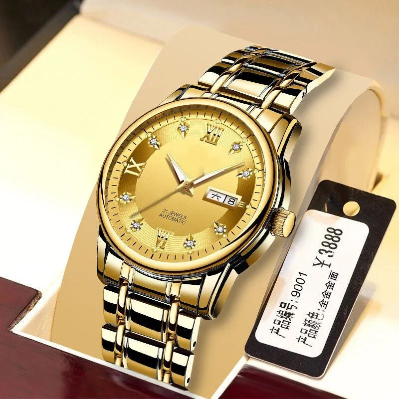 Men's quartz luminous waterproof watch with circular 40mm dial and mineral glass, shown in a dark colour