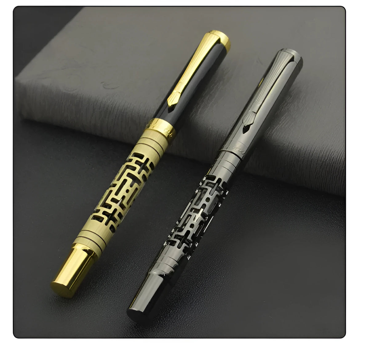Metal fountain pen with 0.7mm iridium nib in yellow bronze finish rotating ink sucking system