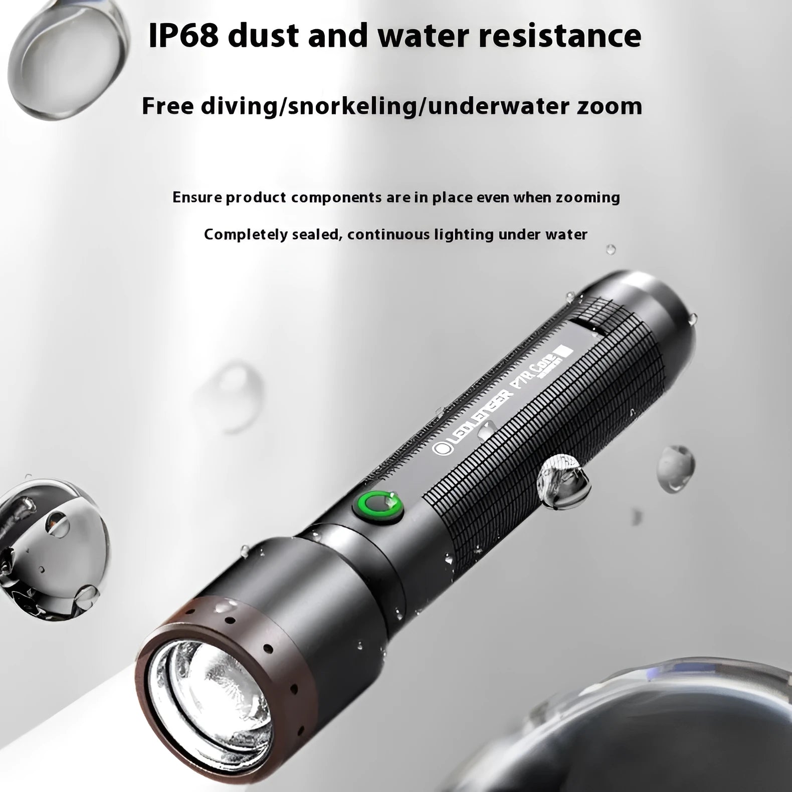 Super bright black aluminium alloy LED torch for outdoor and household use