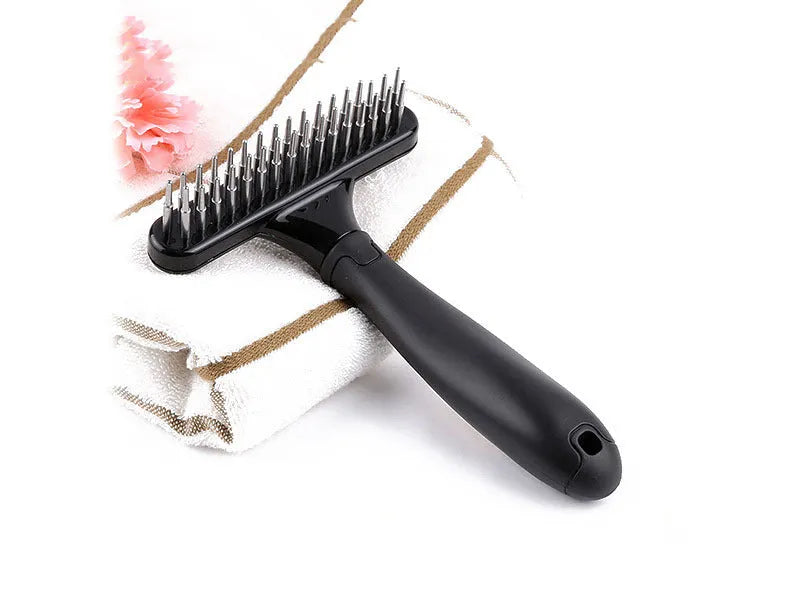 Stainless steel pet open knot comb, 16x12cm, for dogs and pets, shown in blue or pink