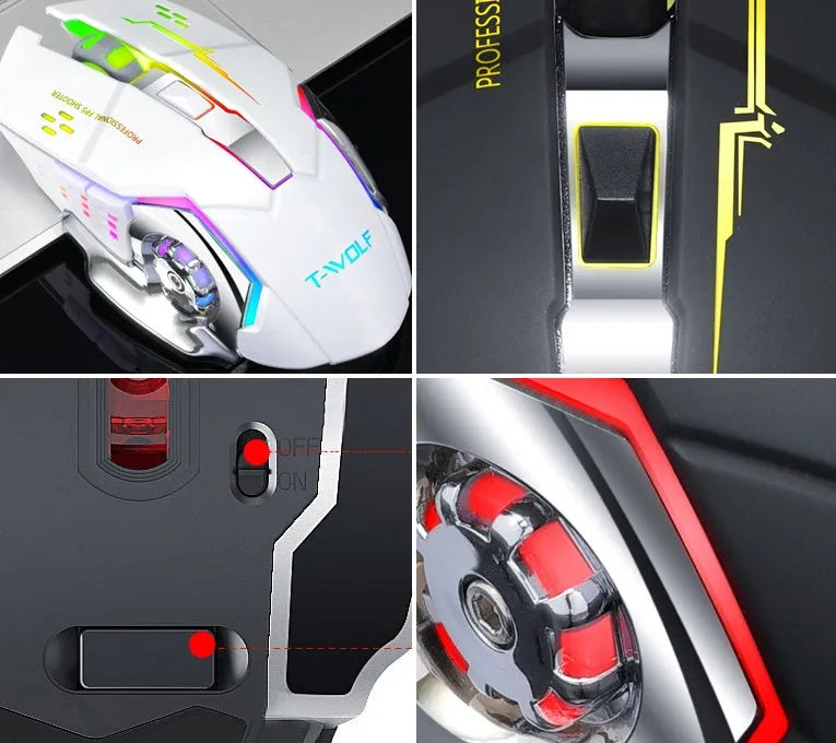 Wireless charging mouse in black or white with six buttons and 2400dpi resolution