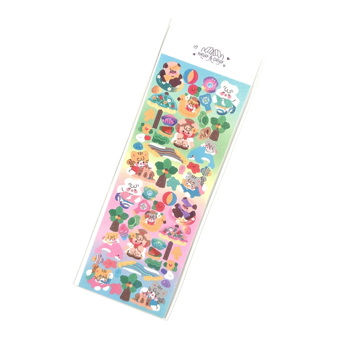 Cartoon animal PET sticker sheet 6.5 x 17.5cm in Korean style for hand account and journal decoration