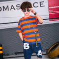 Tide Brand Korean version pure cotton striped childrens short sleeve top in red available in 130-170cm sizes