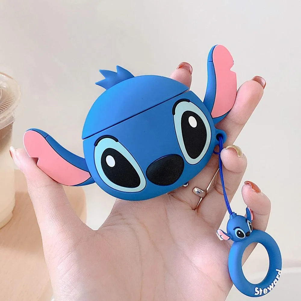 Silicone protective case for AirPods 2 with flip design showing cartoon animal patterns