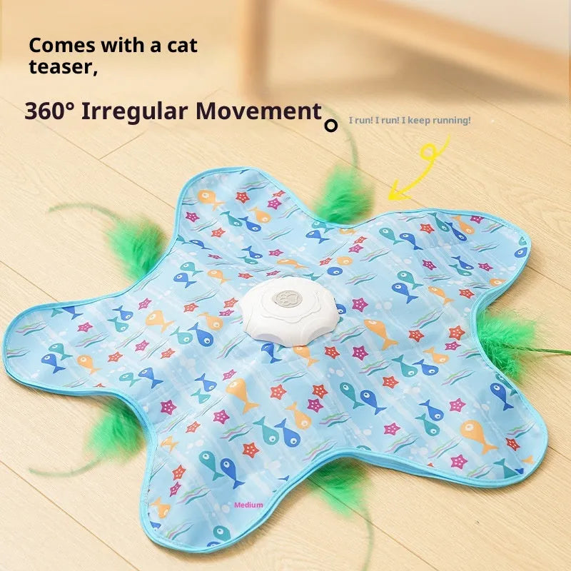 Smart cat toy electric hunting cover in blue-fish set with PP material on floor