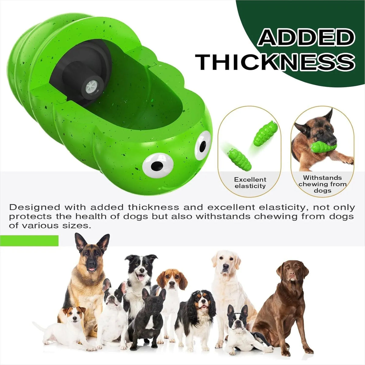 Green TPR bug-shaped squeaky dog chew toy with triple-thick construction for medium to large dogs