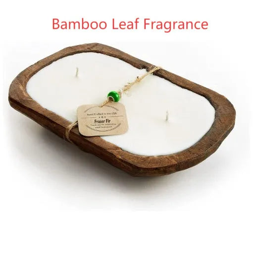 Retro wooden basin soy wax aromatherapy candle with three visible wicks.