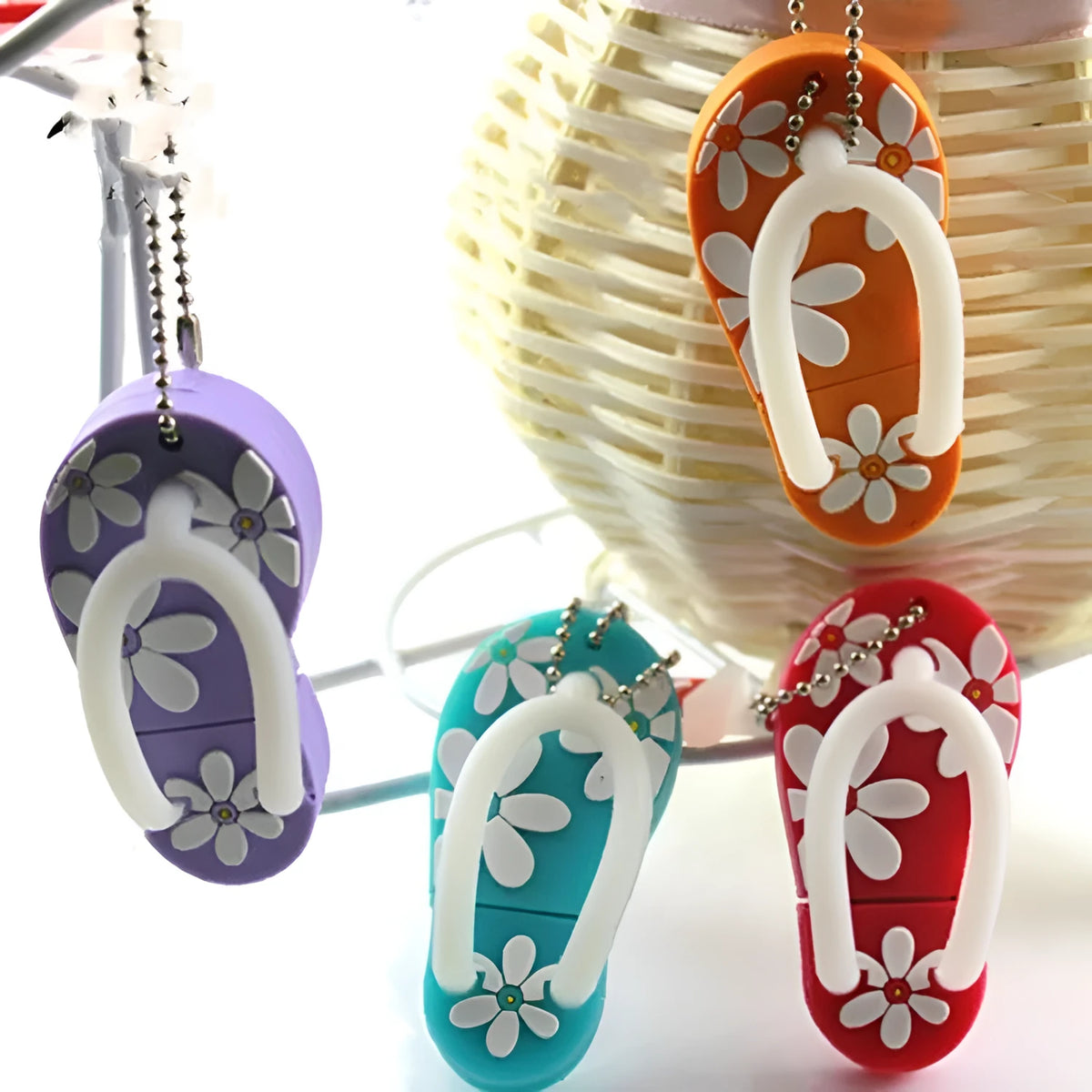 Cartoon beach shoe silicone USB flash drive in Pink with USB connector visible at the bottom