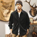 Men's retro corduroy shirt jacket in loose fit available in red and black colours