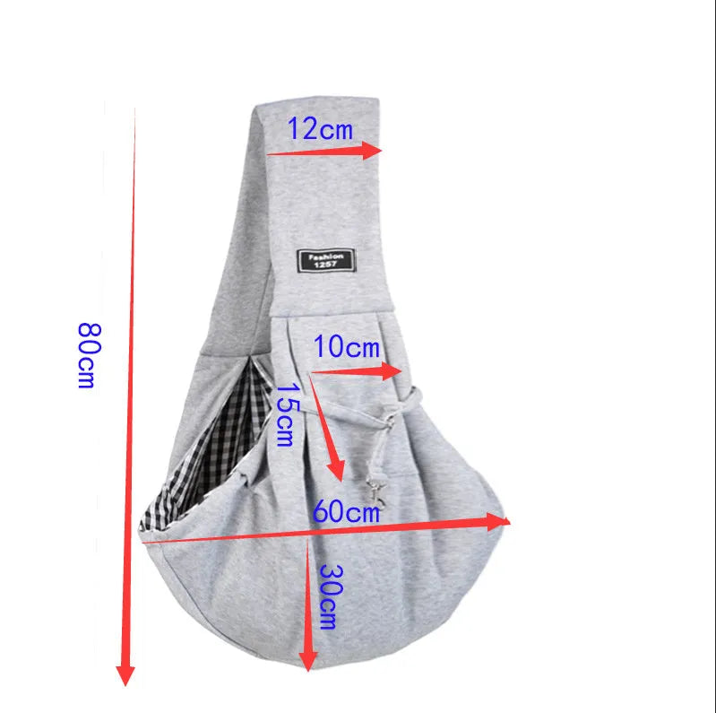 Large grey folding cat messenger backpack with mesh windows, shown on a person's back.