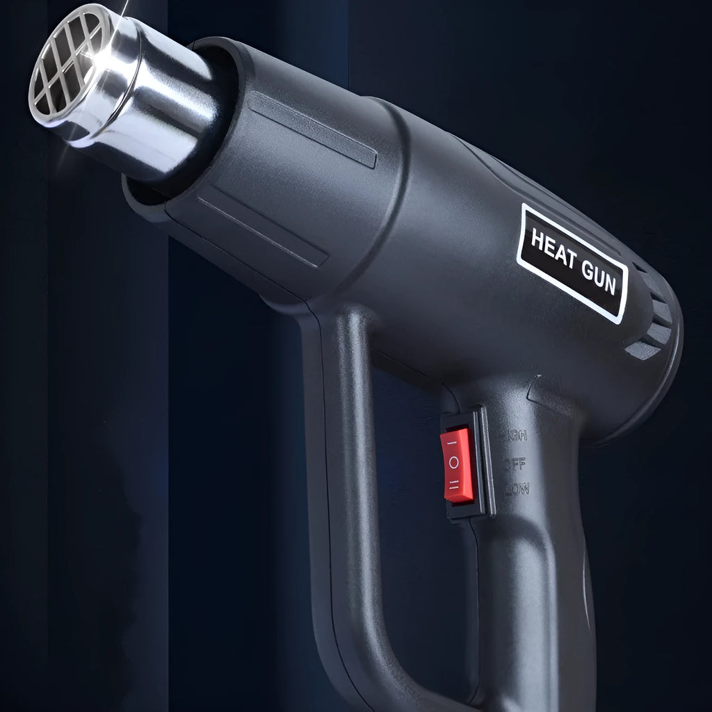 2000W industrial hot air gun with anti-slip thermal insulation shell and grid air outlet.