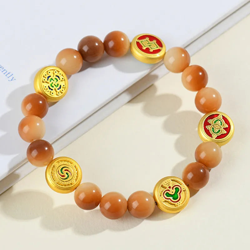 Handmade Bodhi seed bracelet in five directions, yellow round geometric beads, 14 to 17 inches, national style for women