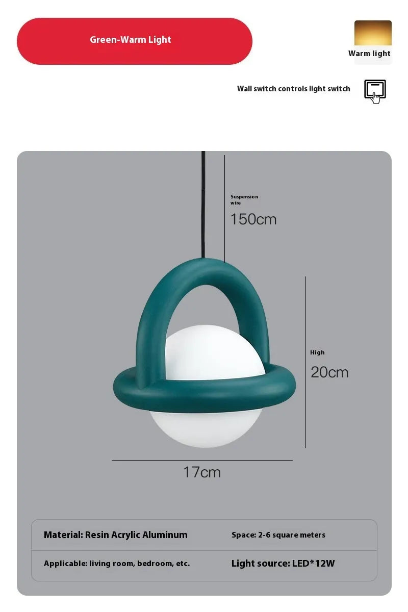 Minimalist Scandinavian bedside hanging pendant lamp in a choice of matte black, white, gray or green.