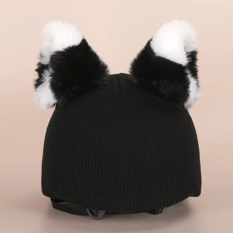 A soft plush cartoon character helmet cover for ears, shown in M size.