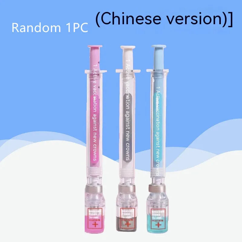 Vaccine design gel pen with black ink refill on a white background