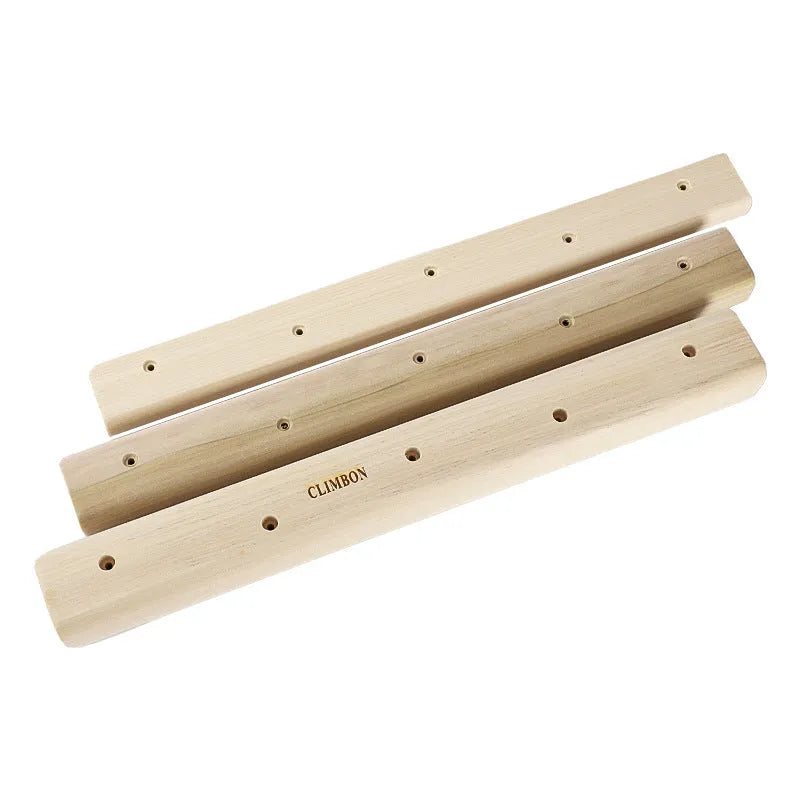 Set of three wooden fingerboards for grip strength training in 12cm, 40cm, and 50cm lengths