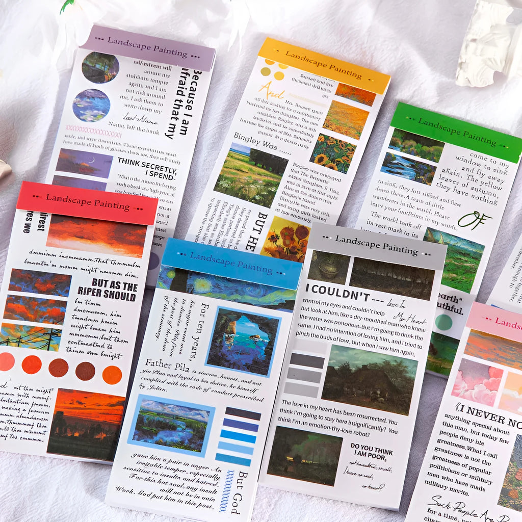 Paper sticker book with 20 landscape painting stickers measuring 60x120mm