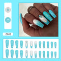 Long ballet artificial nails in smart blue diamond colour with adhesive glue
