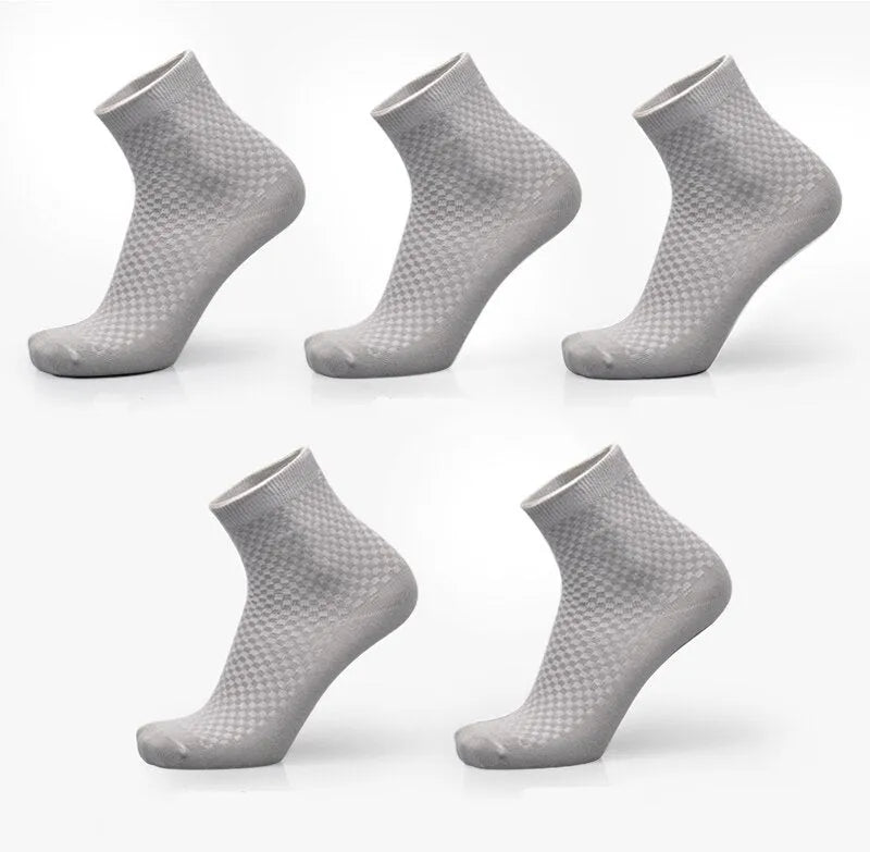 Men's bamboo fibre business socks in five neutral colours showing small square pattern