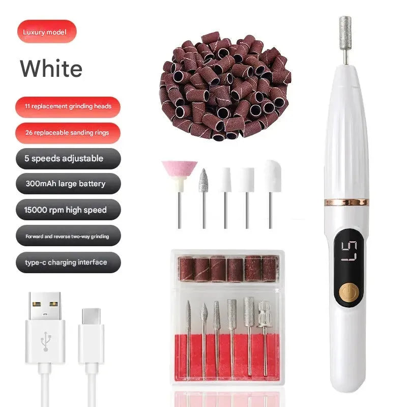 Compact electric nail file with LCD display in grey colour option