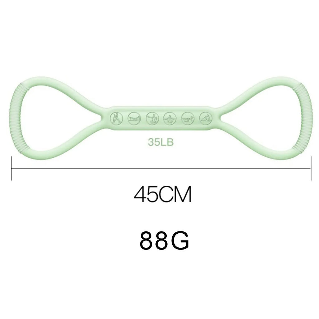 Set of three silicone mini resistance bands in light blue, purple, and pink on a white background