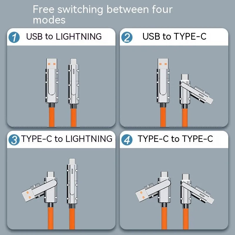 Orange fast charge cable 1m with zinc alloy connector for mobile phones