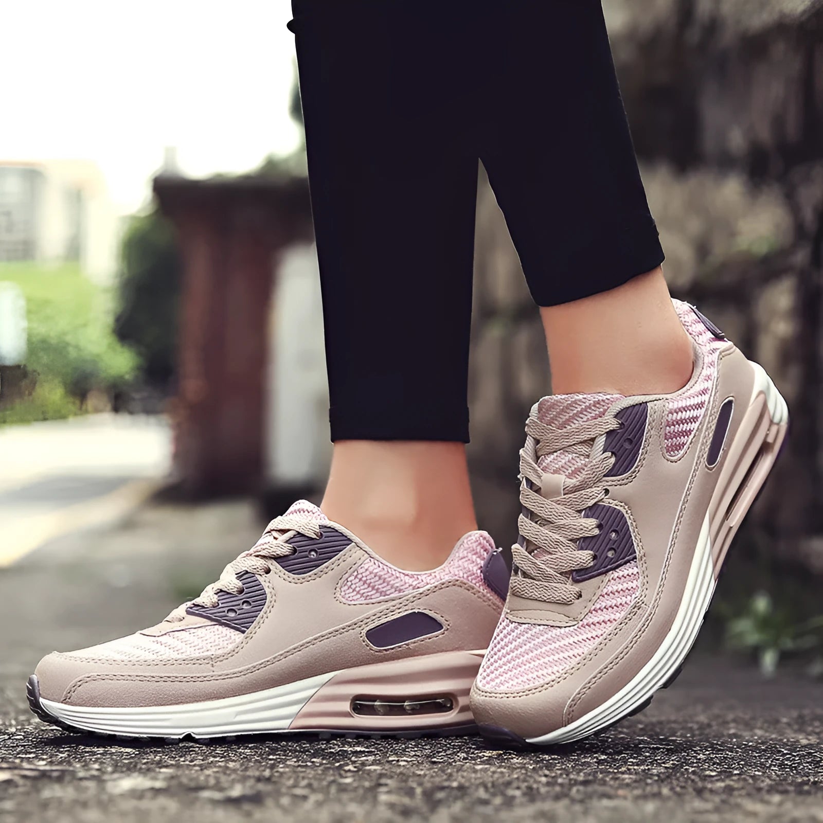 Women's casual beige shoes with a 3.5cm low heel on a white background.