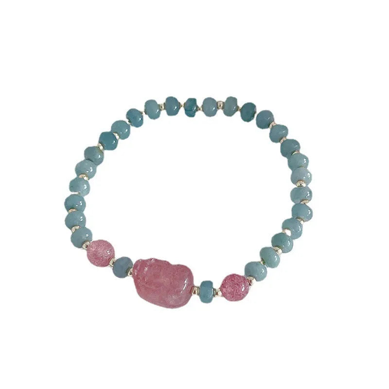 Gourd peace buckle jade bead bracelet for women in four colour options including Hetian jade and strawberry quartz