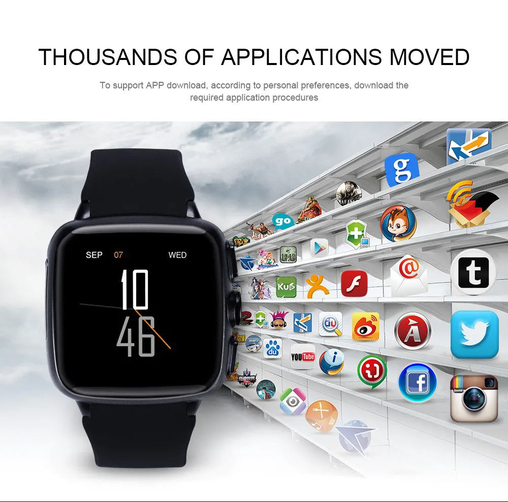 Black and white smart watch with a 1.54-inch touchscreen and camera.