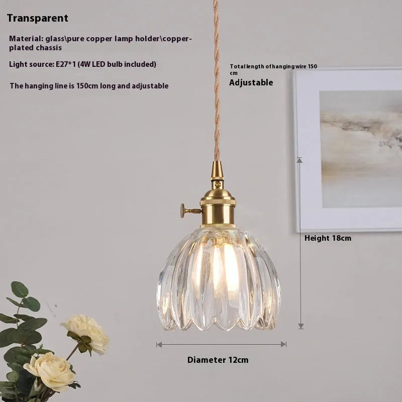 Nordic style bedside chandelier with a vintage glass flower shade in a choice of five colours.