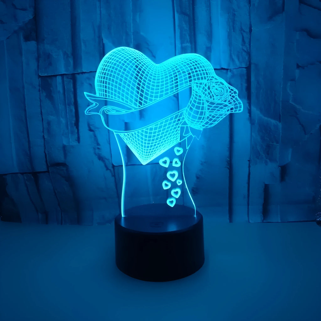 3D night light with acrylic panel and ABS base, seven colours, touch control, USB powered, 3W 5V