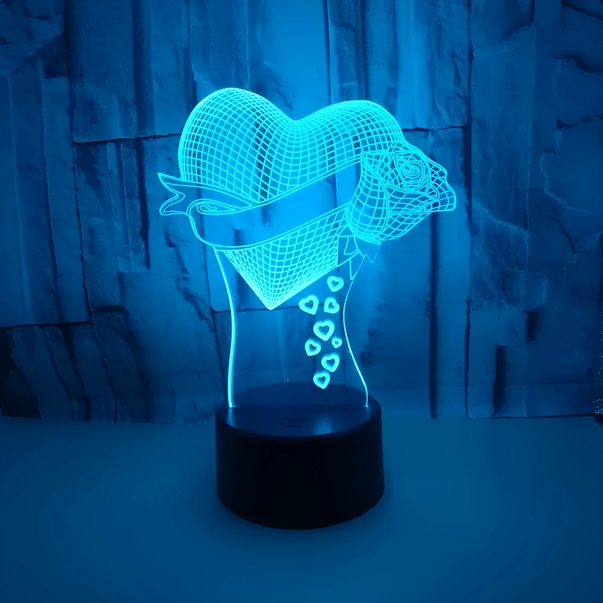 3D night light with acrylic panel and ABS base, seven colours, touch control, USB powered, 3W 5V