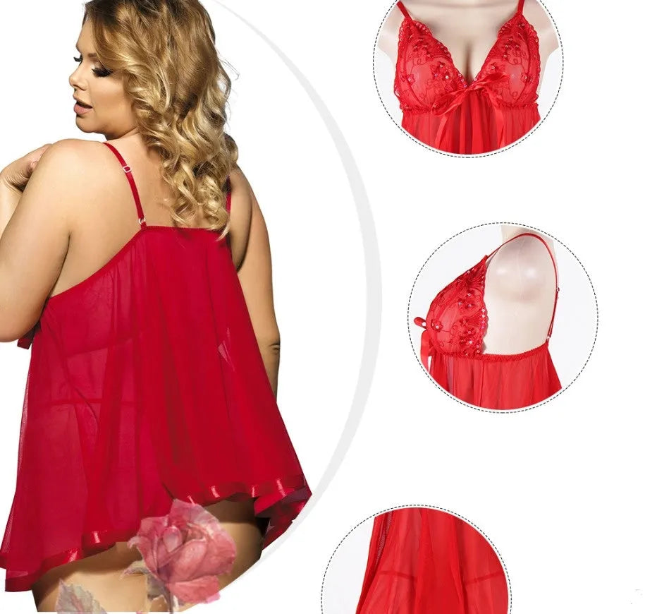Women sexy lingerie mesh lace sling sleepdress in purple colour, plus size 6XL, polyester fabric