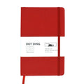 A5 dot grid bullet journal with fabric hard cover in blue, showing open pages with dot grid spread