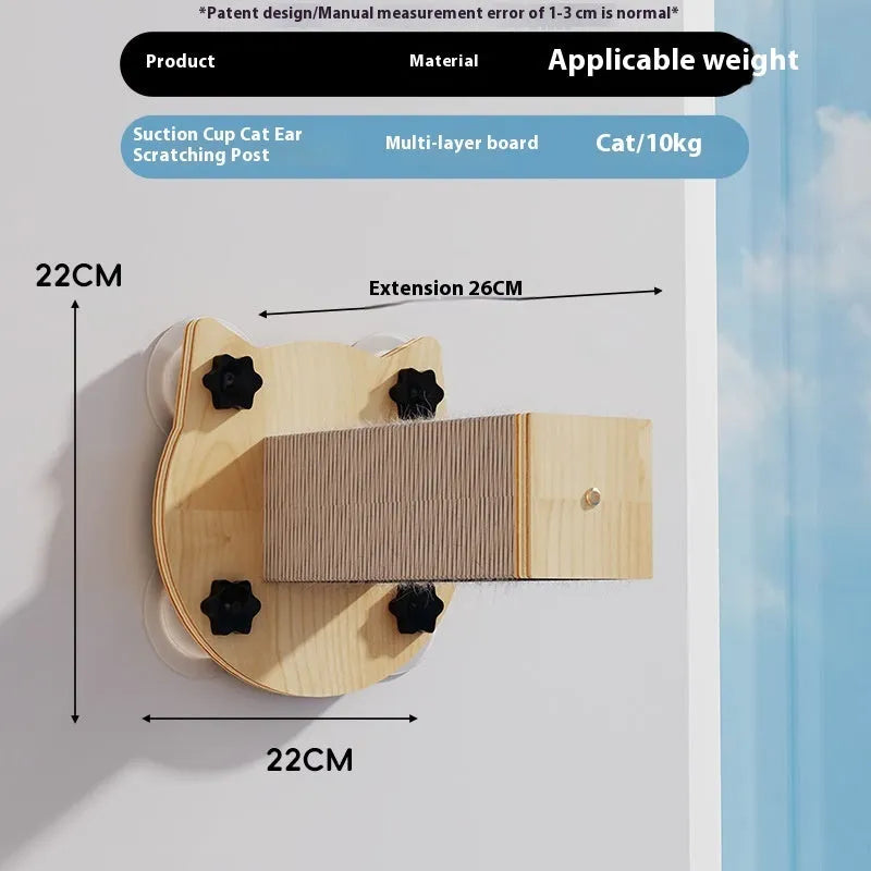 Space capsule suspended cat scratching post mounted on wall with sisal scratching surface